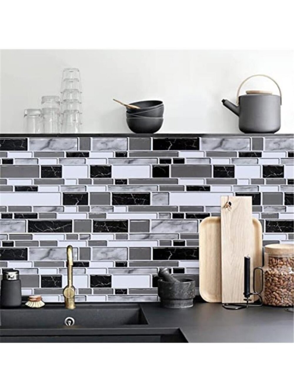 Black White Tile Wallpaper Peel And Stick Kitchen Backsplash Contact Paper